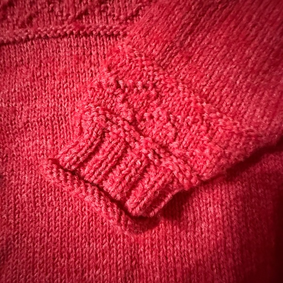 Guernsey Red ang Chunky Knit Red Roll Neck Sweater Inspired Cable & Texture Knit - Picture 4 of 9